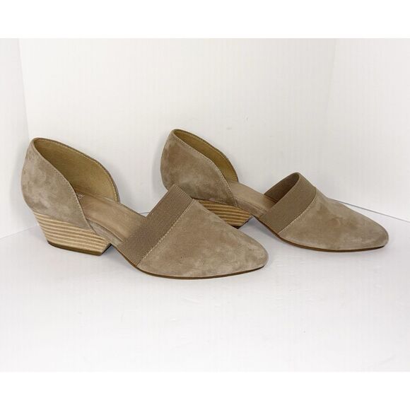 Eileen Fisher Hilly d’Orsay Pump Tan Suede Pointed Toe Wedge Slip On Neutral 7.5 - Picture 4 of 16